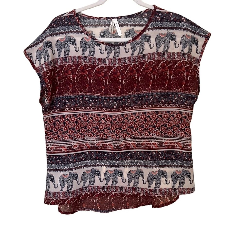 Live‎ 4 Truth Womens Elephant Print Shirt L Novelty  Short Sleeve